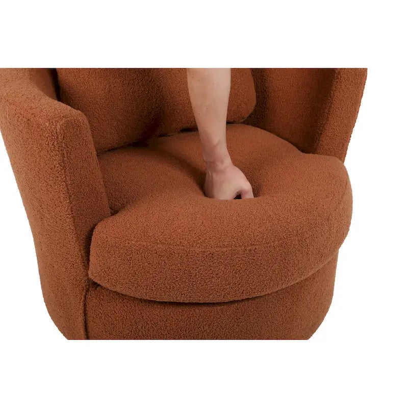 Fauteuil pivotant moderne marron de 75 cm avec piètement en acier inoxydable doré
