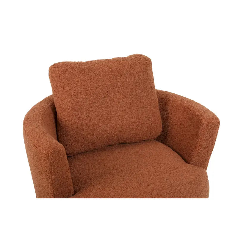 Fauteuil pivotant moderne marron de 75 cm avec piètement en acier inoxydable doré