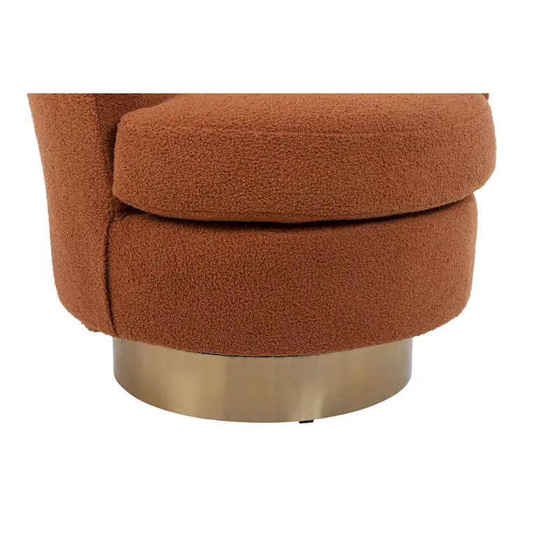 Fauteuil pivotant moderne marron de 75 cm avec piètement en acier inoxydable doré