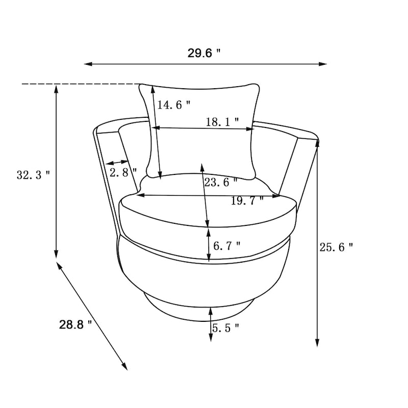 Fauteuil pivotant moderne marron de 75 cm avec piètement en acier inoxydable doré