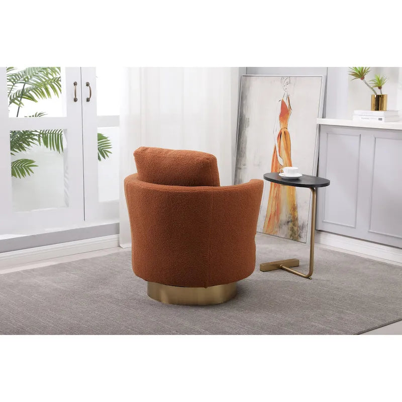 Fauteuil pivotant moderne marron de 75 cm avec piètement en acier inoxydable doré