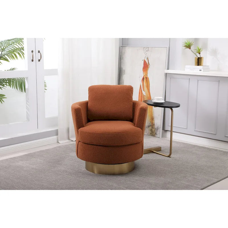 Fauteuil pivotant moderne marron de 75 cm avec piètement en acier inoxydable doré