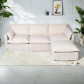 Canapé d'angle modulaire en faux lin 93.31 avec pouf amovible, structure en bois massif et coussins en mousse haute résilience
