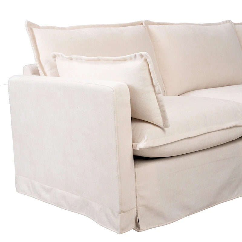Canapé d'angle modulaire en faux lin 93.31 avec pouf amovible, structure en bois massif et coussins en mousse haute résilience