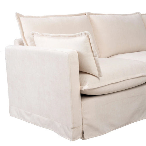Canapé d'angle modulaire en faux lin 93.31 avec pouf amovible, structure en bois massif et coussins en mousse haute résilience