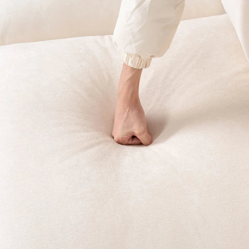 Canapé d'angle modulaire en faux lin 93.31 avec pouf amovible, structure en bois massif et coussins en mousse haute résilience