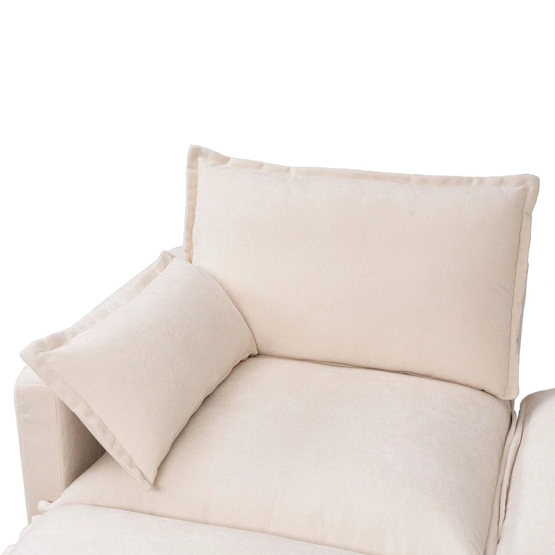 Canapé d'angle modulaire en faux lin 93.31 avec pouf amovible, structure en bois massif et coussins en mousse haute résilience