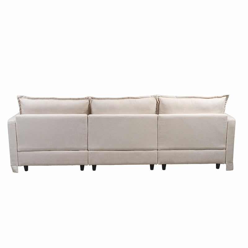 Canapé d'angle modulaire en faux lin 93.31 avec pouf amovible, structure en bois massif et coussins en mousse haute résilience
