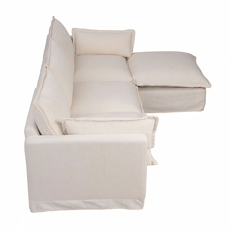 Canapé d'angle modulaire en faux lin 93.31 avec pouf amovible, structure en bois massif et coussins en mousse haute résilience