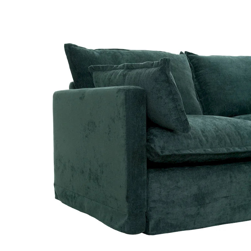 Canapé d'angle modulaire en faux lin 93.31 avec pouf amovible, structure en bois massif et coussins en mousse haute résilience