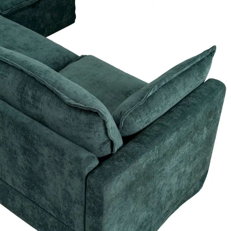 Canapé d'angle modulaire en faux lin 93.31 avec pouf amovible, structure en bois massif et coussins en mousse haute résilience