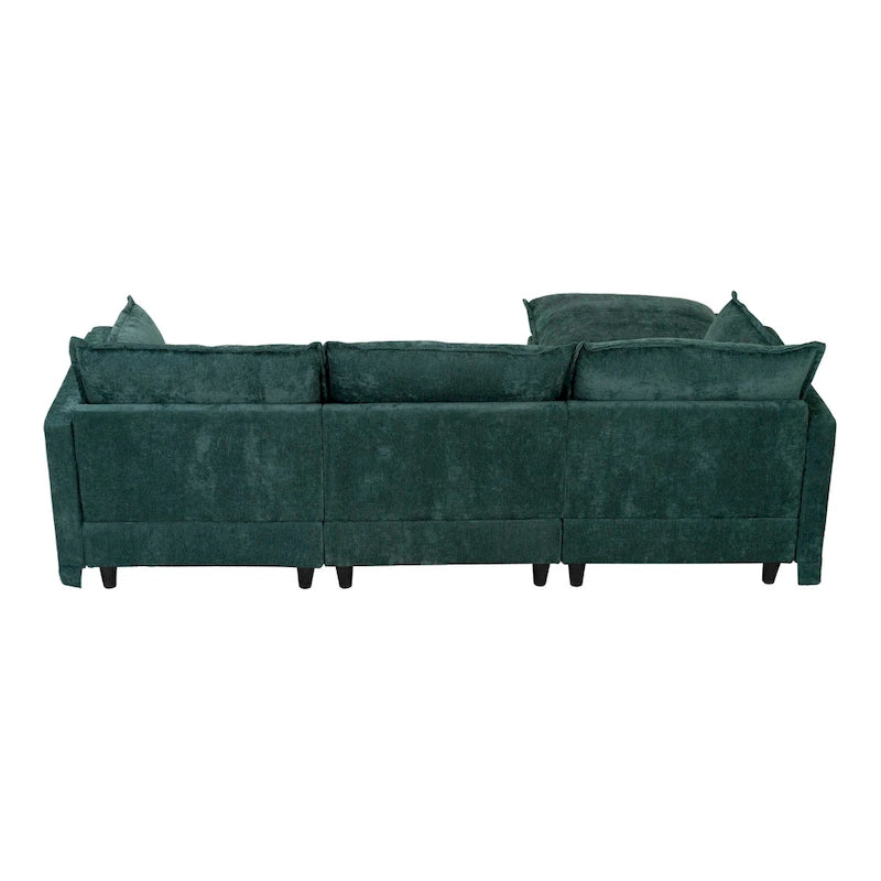 Canapé d'angle modulaire en faux lin 93.31 avec pouf amovible, structure en bois massif et coussins en mousse haute résilience