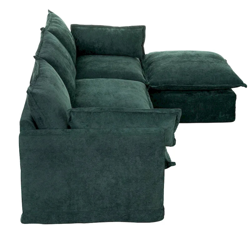 Canapé d'angle modulaire en faux lin 93.31 avec pouf amovible, structure en bois massif et coussins en mousse haute résilience