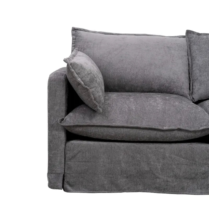 Canapé d'angle modulaire en faux lin 93.31 avec pouf amovible, structure en bois massif et coussins en mousse haute résilience