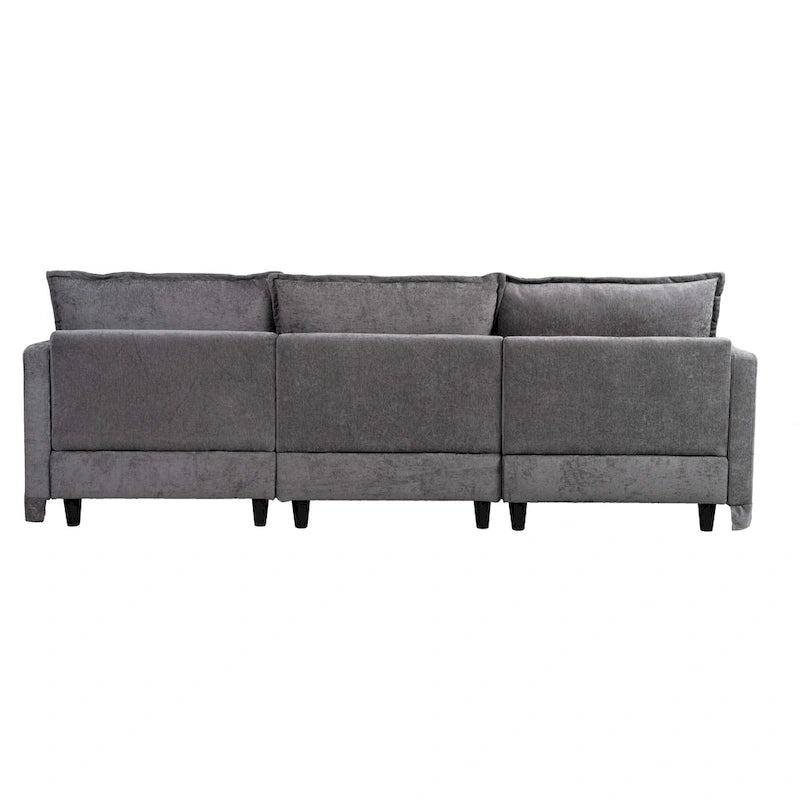 Canapé d'angle modulaire en faux lin 93.31 avec pouf amovible, structure en bois massif et coussins en mousse haute résilience