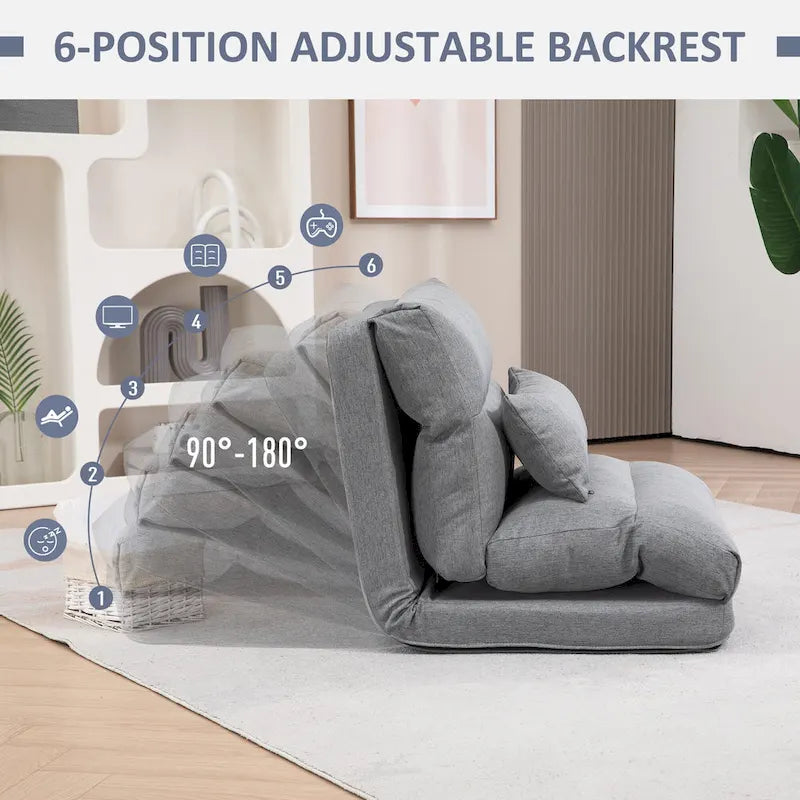 Chaise longue pliante grise de 27,6 pouces avec coussin