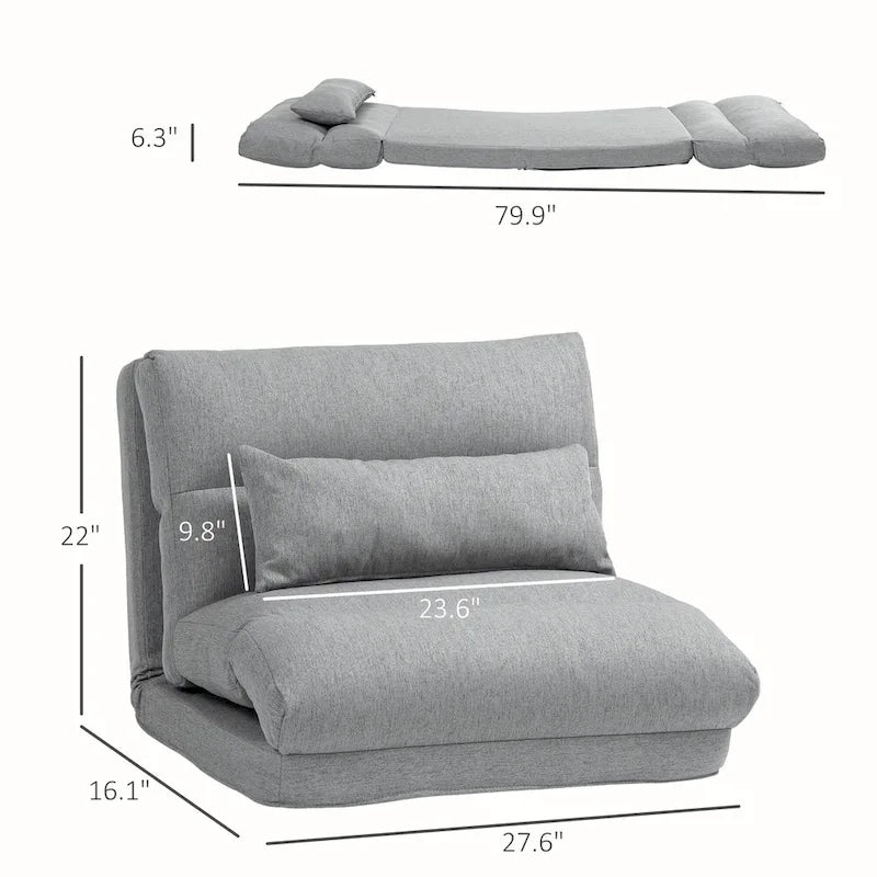 Chaise longue pliante grise de 27,6 pouces avec coussin