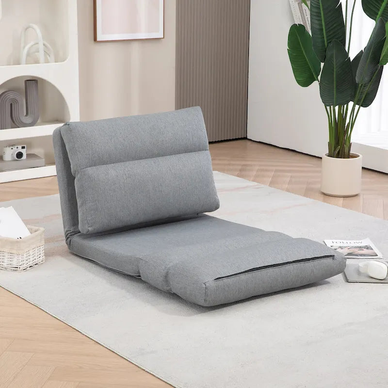 Chaise longue pliante grise de 27,6 pouces avec coussin