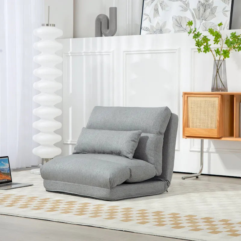 Chaise longue pliante grise de 27,6 pouces avec coussin