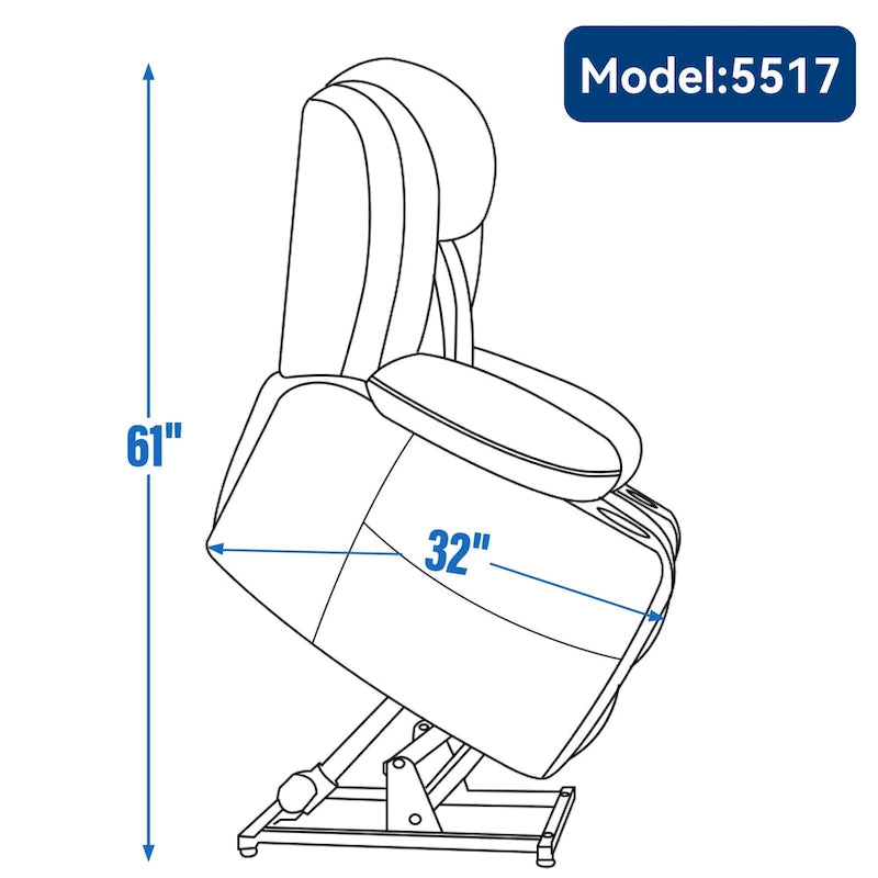 Fauteuil releveur électrique en chenille bleue avec massage par vibrations à 8 points, chauffage lombaire, ports USB et Type-C, porte-gobelets