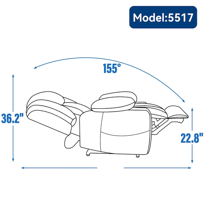 Fauteuil releveur électrique en chenille bleue avec massage par vibrations à 8 points, chauffage lombaire, ports USB et Type-C, porte-gobelets