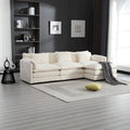 Canapé d'angle 4 places en forme de L beige 112,2, revêtu d'un tissu bouclé moderne, avec coussins amovibles et accoudoirs détachables