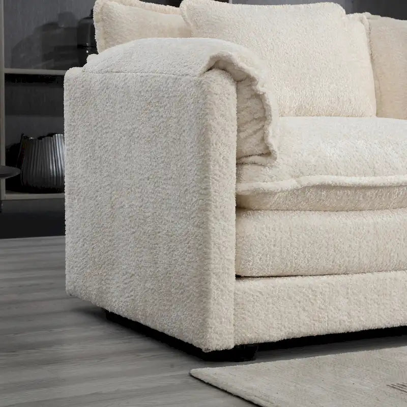 Canapé d'angle 4 places en forme de L beige 112,2, revêtu d'un tissu bouclé moderne, avec coussins amovibles et accoudoirs détachables