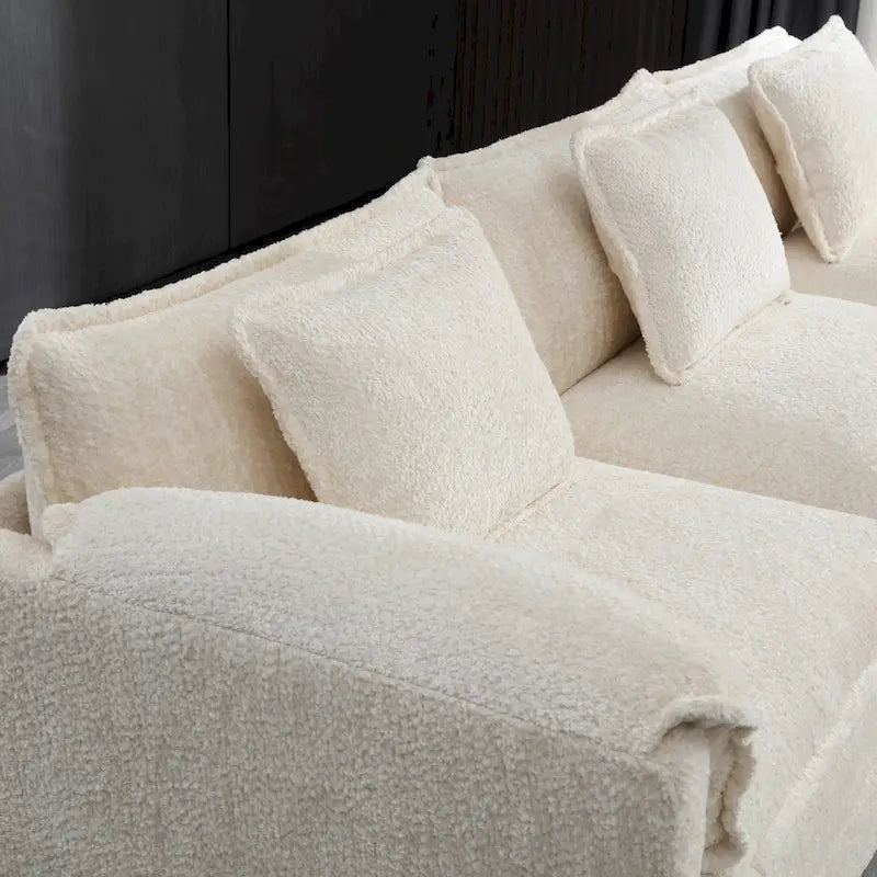 Canapé d'angle 4 places en forme de L beige 112,2, revêtu d'un tissu bouclé moderne, avec coussins amovibles et accoudoirs détachables