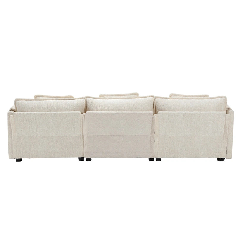 Canapé d'angle 4 places en forme de L beige 112,2, revêtu d'un tissu bouclé moderne, avec coussins amovibles et accoudoirs détachables