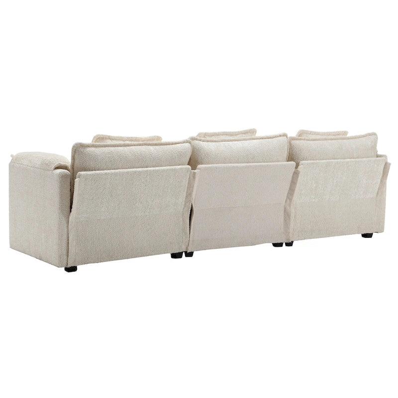 Canapé d'angle 4 places en forme de L beige 112,2, revêtu d'un tissu bouclé moderne, avec coussins amovibles et accoudoirs détachables