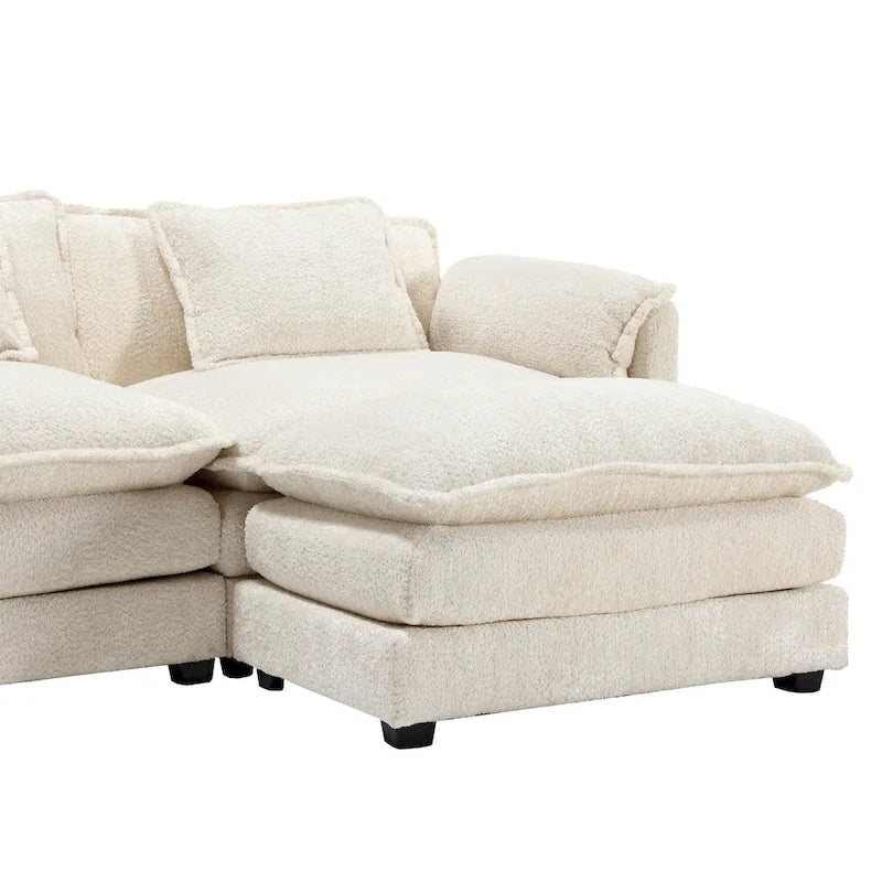 Canapé d'angle 4 places en forme de L beige 112,2, revêtu d'un tissu bouclé moderne, avec coussins amovibles et accoudoirs détachables