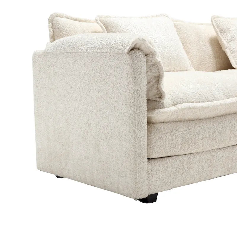 Canapé d'angle 4 places en forme de L beige 112,2, revêtu d'un tissu bouclé moderne, avec coussins amovibles et accoudoirs détachables