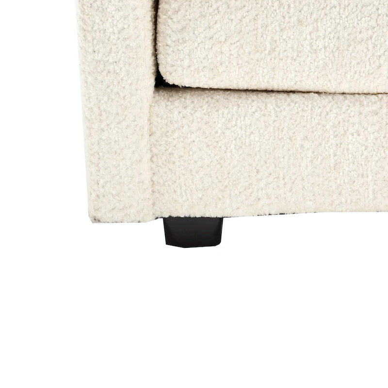 Canapé d'angle 4 places en forme de L beige 112,2, revêtu d'un tissu bouclé moderne, avec coussins amovibles et accoudoirs détachables