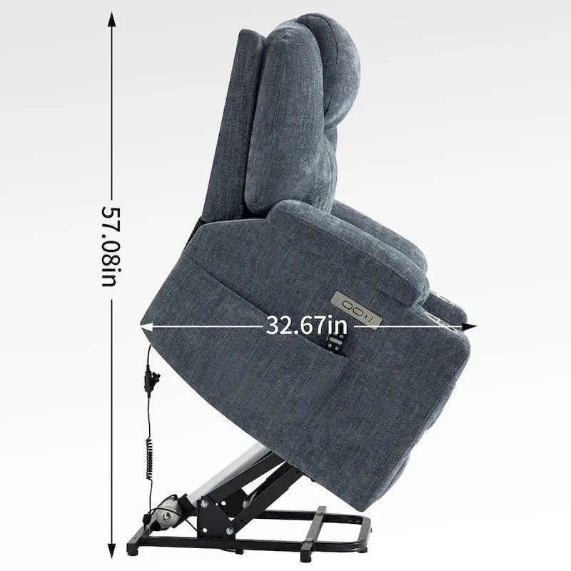Fauteuil inclinable électrique bleu avec massage à 8 points, soutien lombaire chauffant, deux ports USB et porte-gobelets en acier inoxydable