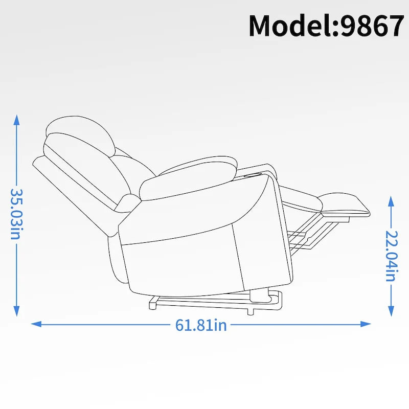 Fauteuil inclinable électrique bleu avec massage à 8 points, soutien lombaire chauffant, deux ports USB et porte-gobelets en acier inoxydable