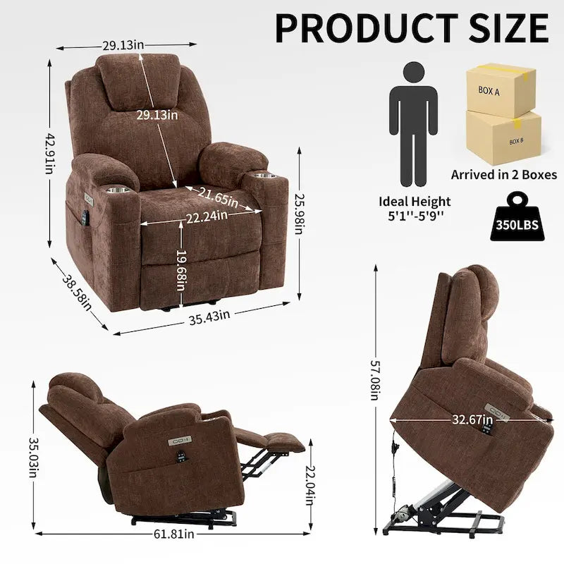 Fauteuil inclinable électrique bleu avec massage à 8 points, soutien lombaire chauffant, deux ports USB et porte-gobelets en acier inoxydable