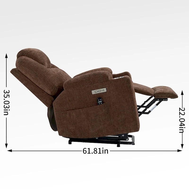 Fauteuil inclinable électrique bleu avec massage à 8 points, soutien lombaire chauffant, deux ports USB et porte-gobelets en acier inoxydable