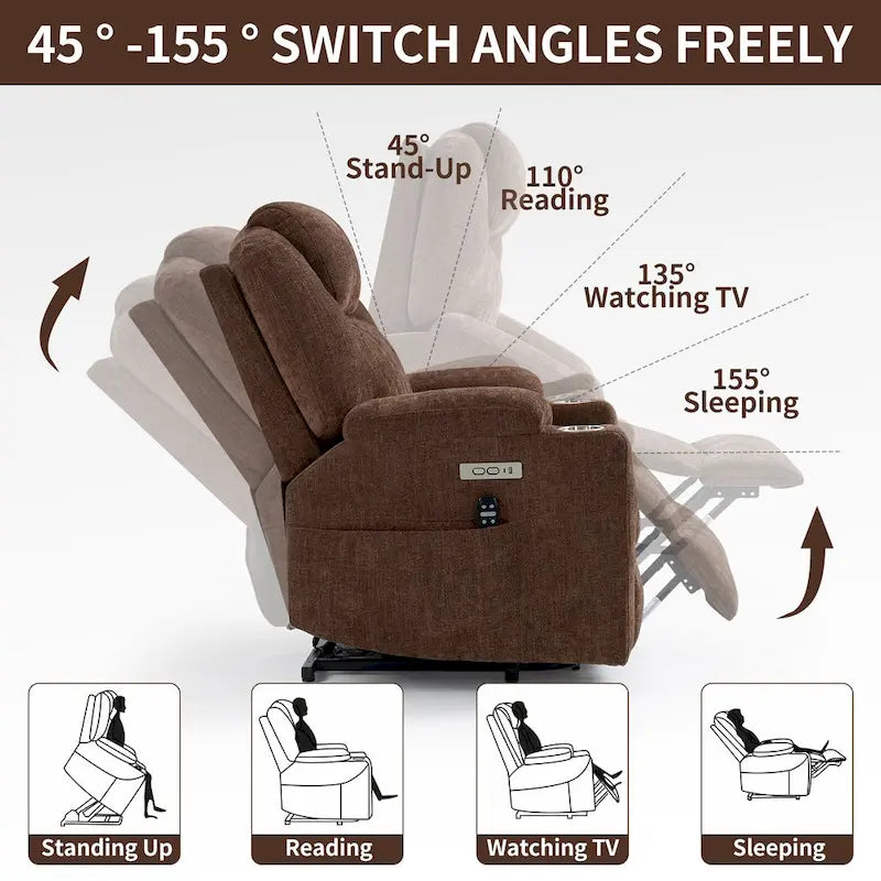 Fauteuil inclinable électrique bleu avec massage à 8 points, soutien lombaire chauffant, deux ports USB et porte-gobelets en acier inoxydable