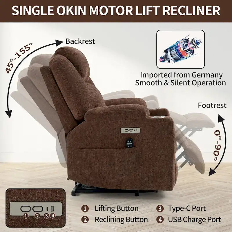 Fauteuil inclinable électrique bleu avec massage à 8 points, soutien lombaire chauffant, deux ports USB et porte-gobelets en acier inoxydable