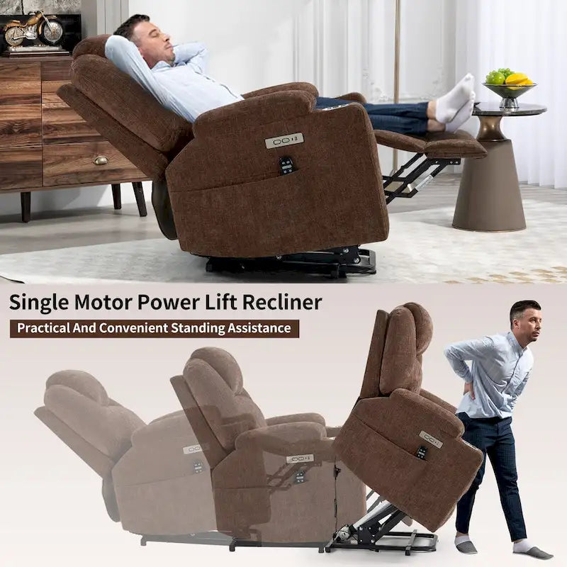 Fauteuil inclinable électrique bleu avec massage à 8 points, soutien lombaire chauffant, deux ports USB et porte-gobelets en acier inoxydable