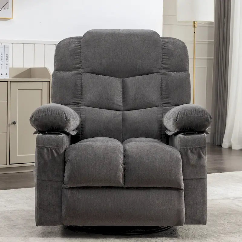 Fauteuil inclinable à bascule surdimensionné gris avec chauffage et port USB
