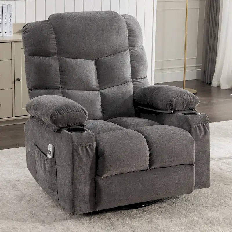 Fauteuil inclinable à bascule surdimensionné gris avec chauffage et port USB