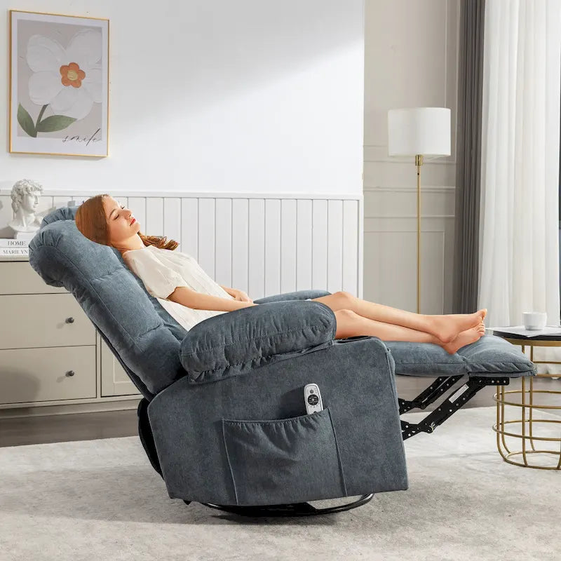 Fauteuil inclinable à bascule surdimensionné gris avec chauffage et port USB