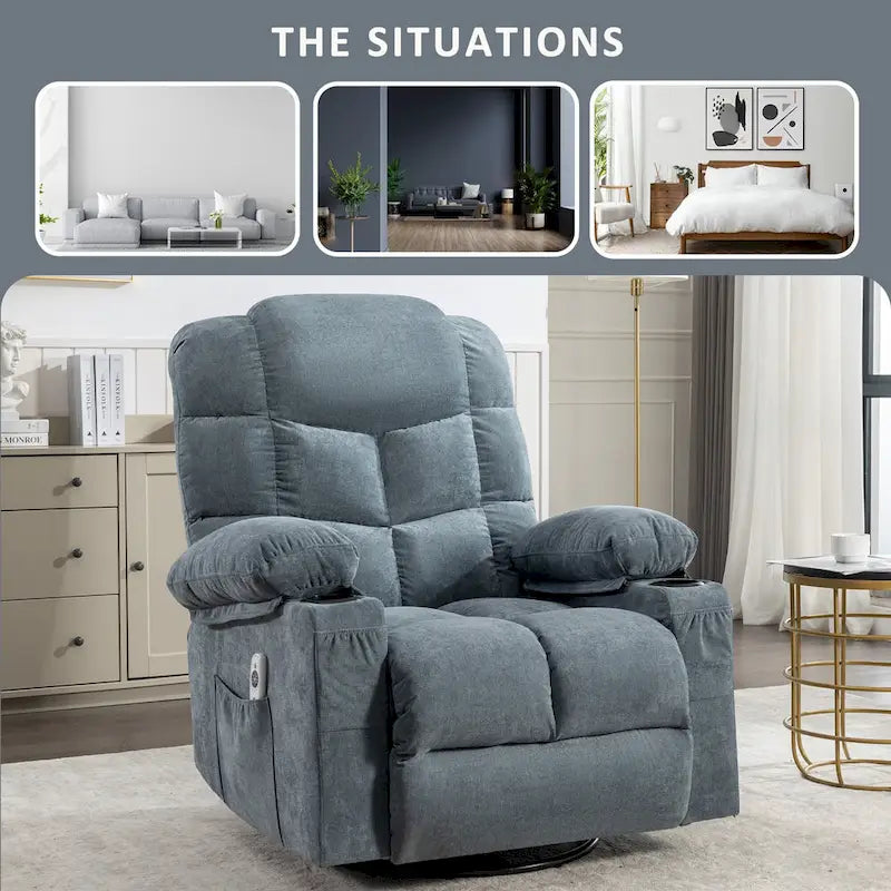 Fauteuil inclinable à bascule surdimensionné gris avec chauffage et port USB