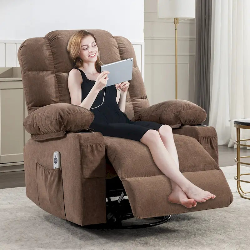 Fauteuil inclinable à bascule surdimensionné gris avec chauffage et port USB