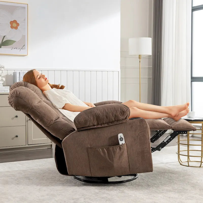 Fauteuil inclinable à bascule surdimensionné gris avec chauffage et port USB
