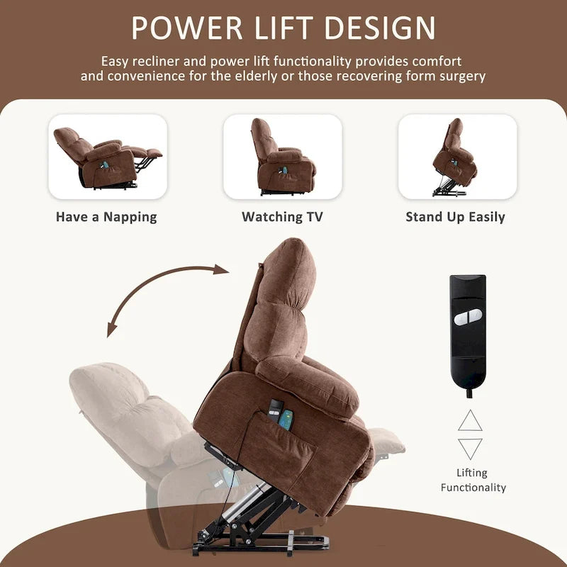 Fauteuil inclinable électrique bleu avec chauffage, massage, chargement USB, rangement latéral et télécommande