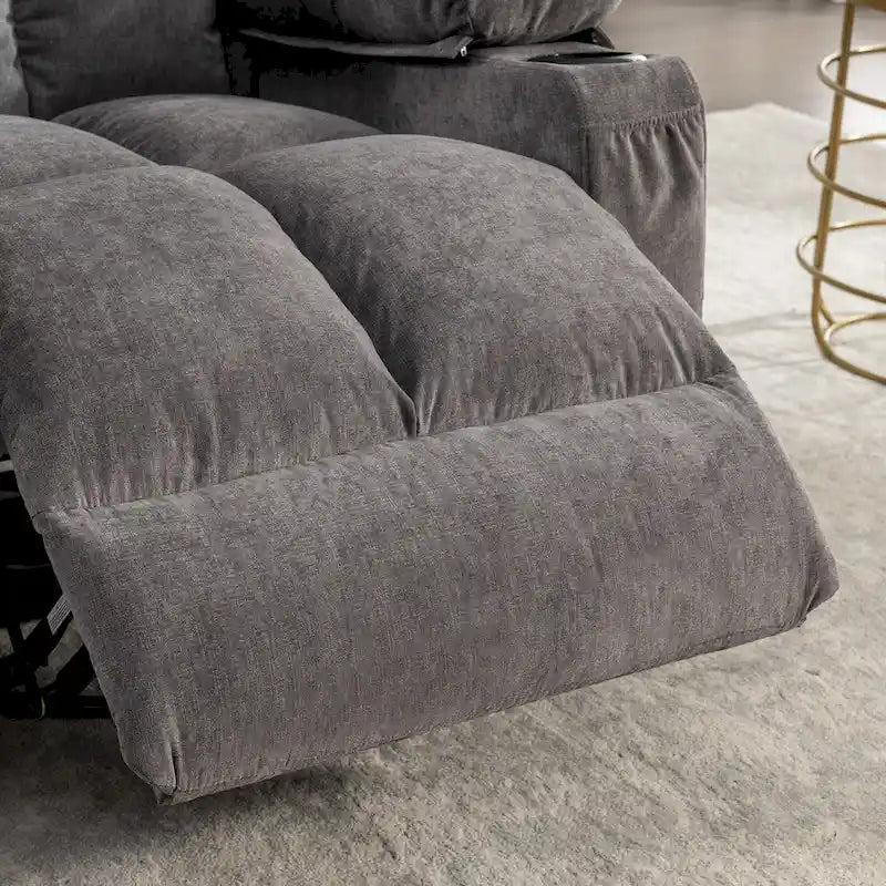 Fauteuil inclinable surdimensionné gris avec fonction chauffante et massante, inclinaison à 150°, fonction berçante à 30°, chargement USB et 2 porte-gobelets