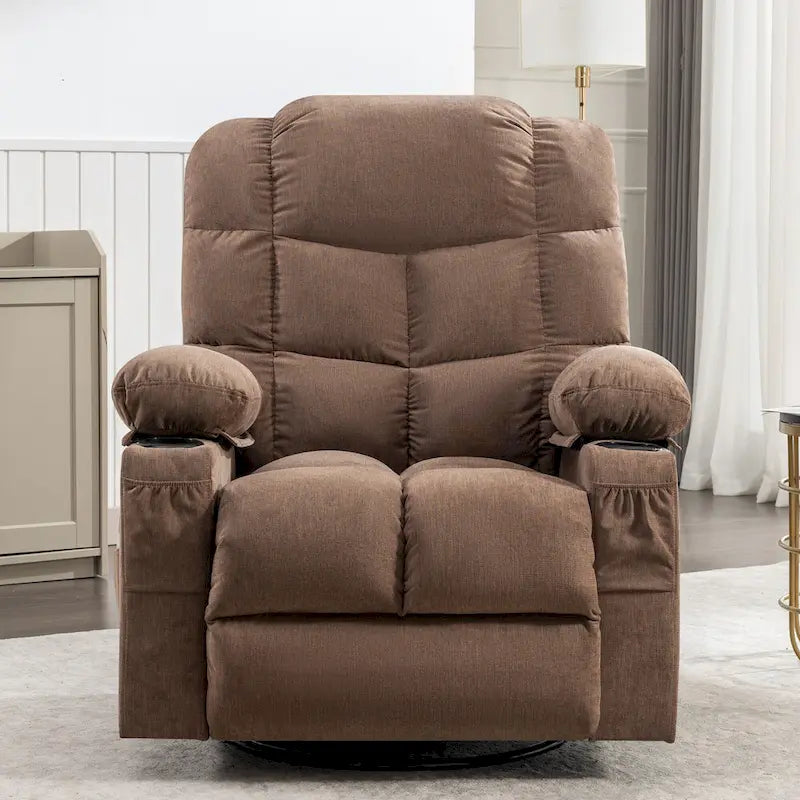Fauteuil inclinable surdimensionné gris avec fonction chauffante et massante, inclinaison à 150°, fonction berçante à 30°, chargement USB et 2 porte-gobelets