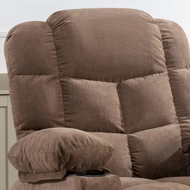 Fauteuil inclinable surdimensionné gris avec fonction chauffante et massante, inclinaison à 150°, fonction berçante à 30°, chargement USB et 2 porte-gobelets